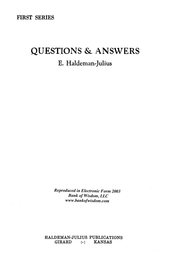 (image for) Questions And Answers, Vol. 1.